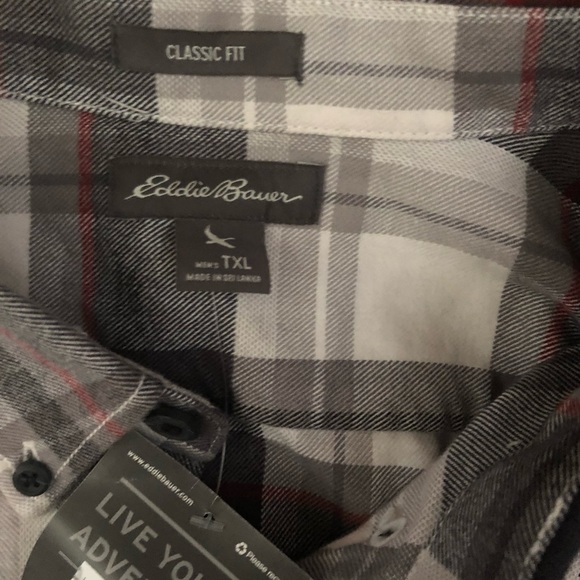 Eddie Bauer Classic Fit Black, Gray and Red Flannel Shirt - Picture 4 of 5